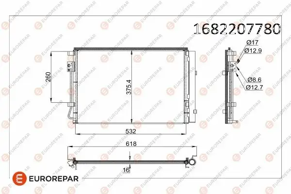 EUROREPAR 1682207780 | Klima Radyatörü Accent Blue / Rio G4fa-G4lc-G4fd-G4la 1.4-1.6 Benzin 2011 -
