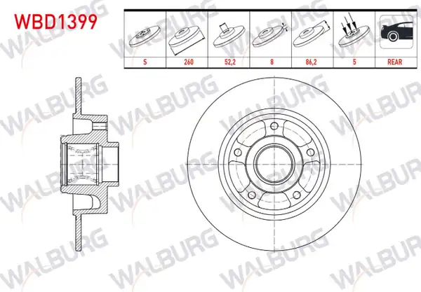 Renault Megane 4 Sedan 2015 Arka Fren Disk Takımı Porya Rulmanlı WALBURG Marka