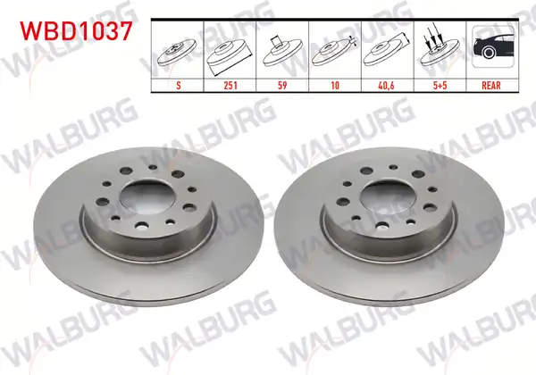 WALBURG WBD1037 | Fren Diski Arka Düz 5 Bjn 251x10x59x40 6 Fiat Egea 2 Adet