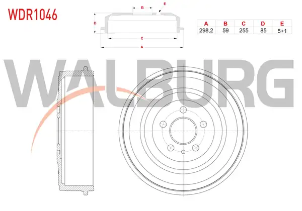 WALBURG WDR1046 | Fren Kampanası Arka 5 Delik 298 2x59x255x85 Fiat Scudo 1 9 D 1 9 TD 2 0 JTD 1996 2006