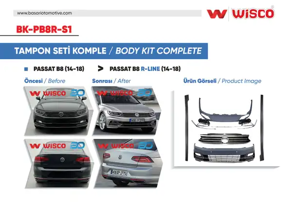 Wisco BK Pb8r S1 Tampon Seti Komple Ön Arka Yan VW Passat B8 R Line 14 18 14 18 Passat B8 İçin Uyumludur