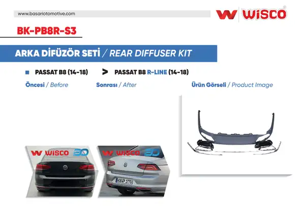 Wisco BK Pb8r S3 Tampon Difuzor Seti Enjeksıyon 1 Kalite VW Passat B8 R Line 14 18