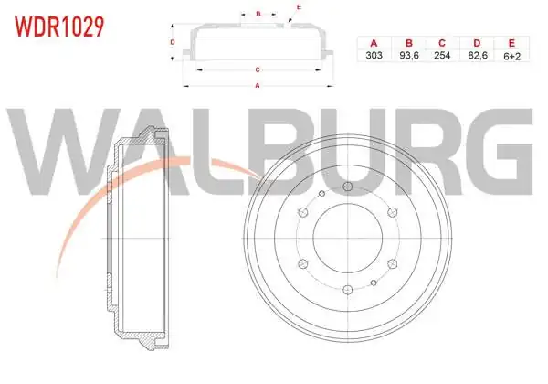 WALBURG WDR1029 | Fren Kampanası Arka 6 Delik 303X93,6X254x82,6 Mitsubishi L 200 2.5 TD 1996-2006