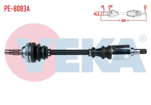 Veka Pe 8083a Komple Aks Sol Ön Peugeot 306 7b N3 N5 1 4i ABS li 29 Dış Uzunluk 605mm 1993 2002