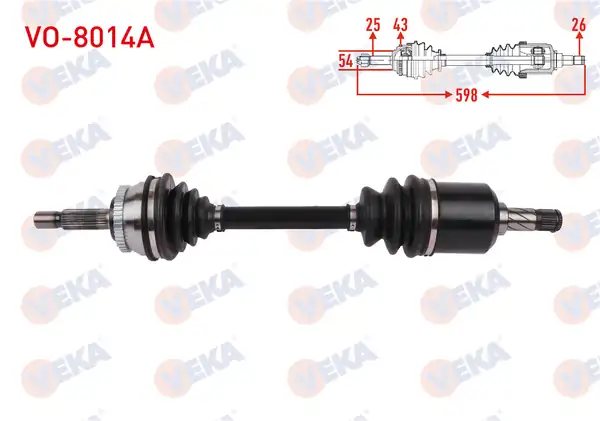 Veka Vo 8014a Komple Aks Sol Ön ABS li 43 Dış Uzunluk 598mm Volvo V40 2 0 A T 1998