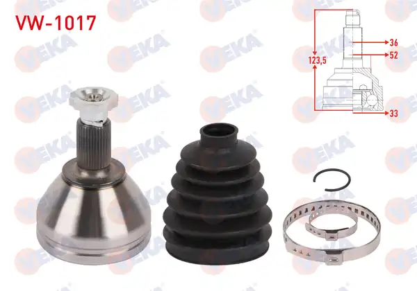 Veka VW 1017 Aks Kafası Sol Ön Dış Uzunluk 123 5mm Volkswagen Polo