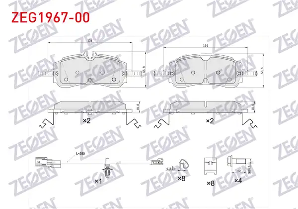 ZEGEN ZEG1967-00 | Fren Balata Arka Fişli Ford Transit Custom (V710) 2023-/ Volkswagen Transporter T7 2025-/ (V363) Elektrikli El Frenı