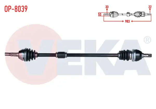 VEKA OP-8039 | Komple Aks Sağ On Uzunluk 983mm Opel Astra J 1.4, 1.6 M-T 2009-2016