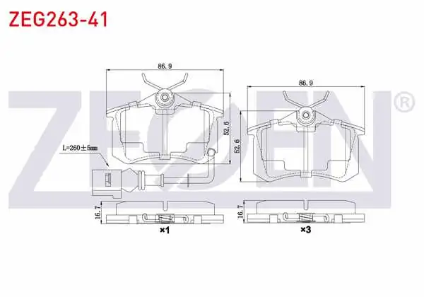 ZEGEN ZEG263-41 | Fren Balata Arka Fişli VW Polo (9N_) 1.6İ 16V 2001-2012 / 1.4 TDI 2001-2012 / 1.4İ 16V 2001-2012 / 1.9 TDI 2001-2012 / A3 (8P1) 1.6 2003-2012 / 1.8 T 2003-2012 / A1 (8X1) 1.4 TFSI 2010 -