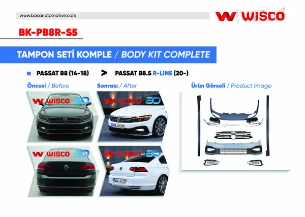 Wisco BK Pb8r S5 Tampon Seti Komple Ön Arka Yan VW Passat B8 5 R Line 20 14 18 Passat B8 İçin Uyumludur