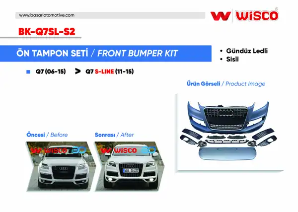 Wisco BK Q7sl S2 Tampon Seti Ön Gündüz Ledli Ve Sis Farlı Audi Q7 S Line 11 15 06 15 Arası Q7 İçin Uygundur