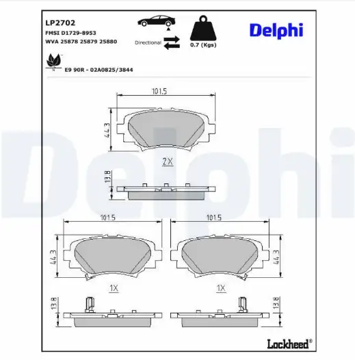 DELPHI LP2702 | Fren Balata Arka Mazda 3 13- Skyactiv