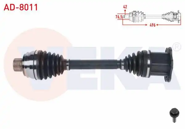 VEKA AD-8011 | Komple Aks Sol-Sağ On Uzunluk 496mm Audi A6 2.0 TDI-2.0 TFSI-3.0 TDI 2010-/ A7 2.0 TFSI-3.0 TDI 2010-/ A8 3.0 TDI 2009-/ Q5 2.0 TDI-2.0 TFSI 2008 -