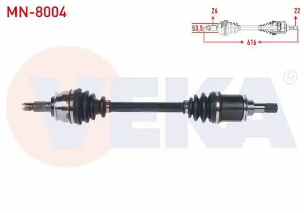 VEKA MN-8004 | Komple Aks Sol Ön Mini Cooper (R50,R53) 1.6 M-T / Cooper One (R50,R53) 1.6 M-T Uzunluk 616mm 2001-2006