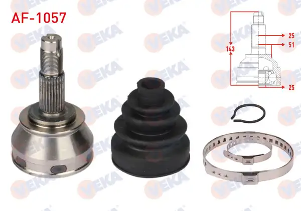 VEKA AF-1057 | Aks Kafası Sol-Sağ On Dıs 25X25x51 Uzunluk 143mm Alfa Romeo 145 1.4 1994-2001 / Fiat Punto 1.3 JTD E.M 2003-2013