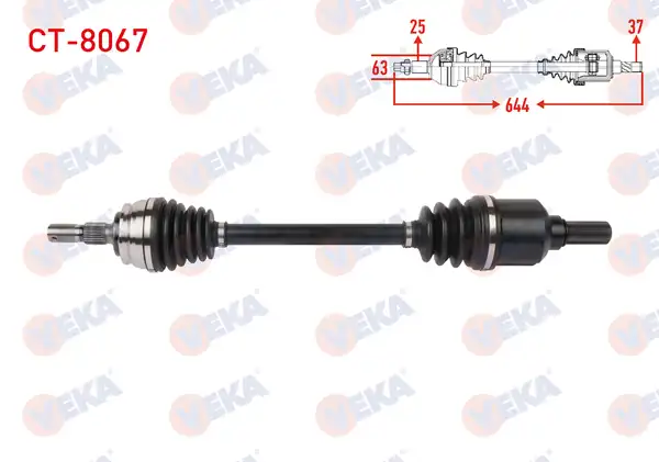 Veka Ct 8067 Komple Aks Ön Sol Uzunluk 644mm Citroen C4x 2022 Ds 3 Ds 3 Crossback 1 2 Puretech 1 5 Bluehdi A T 2018