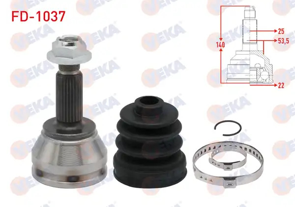 Veka Fd 1037 Aks Kafası Sol Sağ Ön Dış Ford Fiesta V 1 25i 25x22x53 3 Uzunluk 141 mm 2001 2008