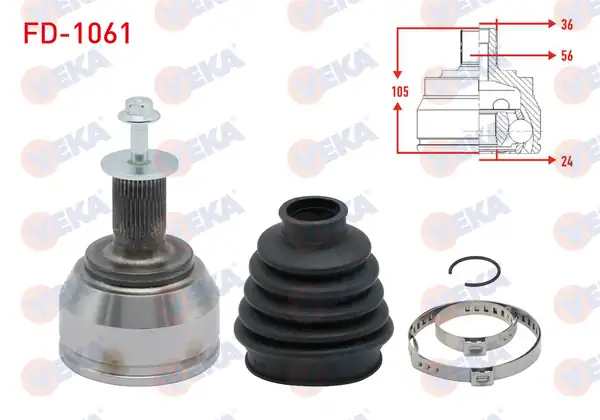 Veka Fd 1061 Aks Kafası Sol Sağ Ön Dış Ford Focus II Da 1 6i 36x24x56 Uzunluk 105 mm 2004 2011
