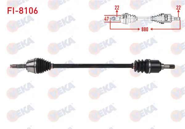 Veka Fi 8106 Komple Aks Sağ Ön Uzunluk 880mm Fiat Palio Siena 1 2i 1 4i 1 6i C514 Snz 1999 2002