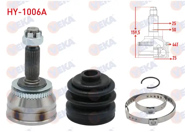 Veka Hy_ 1006a Aks Kafası Sol Sağ Ön Dış Hyundai Matrix Fc 1 5 CRDI ABS li 44 Dış 25x25x50 Uzunluk 160mm 2001 2010