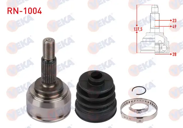 VEKA RN-1004 | Aks Kafası Sol-Sağ On Dıs Uzunluk 137,5mm Renault Clio III (Br0 / 1,Cr0 / 1) 1.2İ 16V 2005-2012