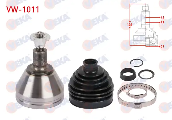 Veka VW 1011 Aks Kafası Sol Sağ Ön Dış Uzunluk 140mm VW Polo