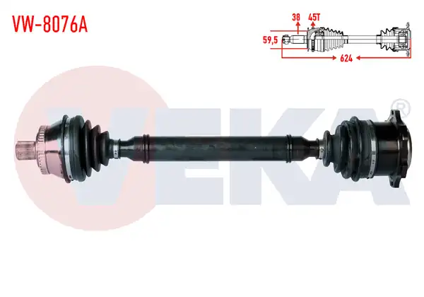 Veka VW 8076a Komple Aks Sağ Ön Volkswagen Passat 3b3 2 5 TDI ABS li 45 Dış M T Uzunluk 624mm 2000 2005