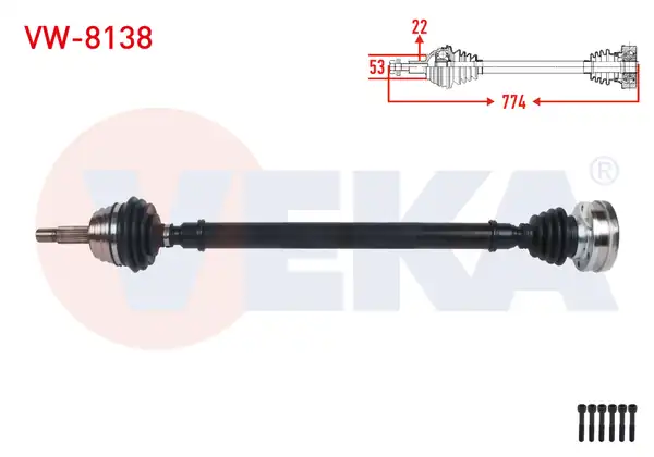 Veka VW 8138 Komple Aks Sağ Ön Uzunluk 774mm Volkswagen Caddy II