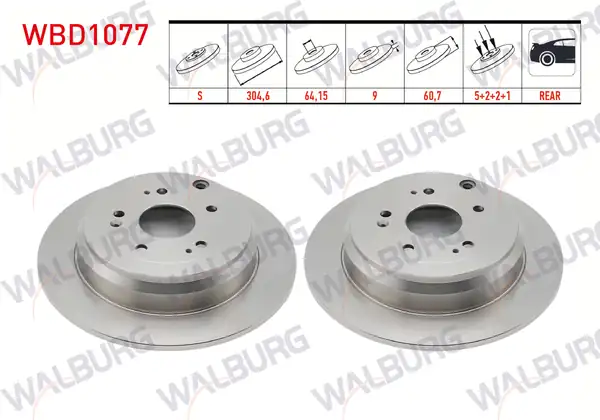 WALBURG WBD1077 | Fren Diski Arka Düz 5 Bjn 304 6x9x64 15x60 7 Honda Cr V IV 2 Adet