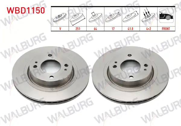 WALBURG WBD1150 | Fren Diski Ön Havalı 4 Bjn 251X17x64x41,8 Mitsubishi Attrage (A10_) 1.2 2014-/ Space Star VI (A0_A) 1.2 2012-| 2 Adet