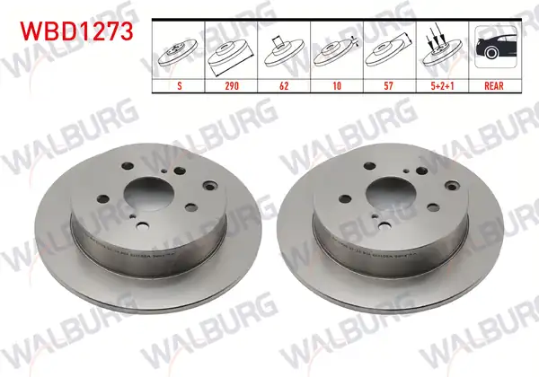 WALBURG WBD1273 | Fren Diski Arka Düz 5 Bjn 290x10x62x57 Toyota Corolla Verso 2 Adet