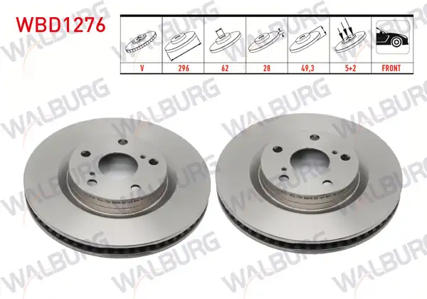 WALBURG WBD1276 | Fren Diski Ön Havalı 5 Bjn 296X28x62x49,3 Toyota Rav4 III | 2 Adet