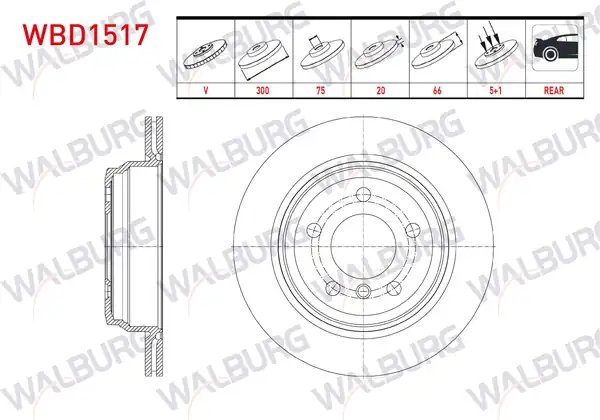 WALBURG WBD1517 | Fren Diski Arka Havalı Bmw 3 Serisi F30 320 D Xdrive 5 Bjn 300x20x75x66 2011 2 Adet