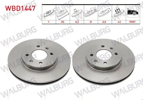 WALBURG WBD1447 | Fren Diski Ön Havalı 4 Bjn 256X20x62,2X42,8 Kia Picanto 1.0 Mpı-1.25 Mpı 2017-| 2 Adet