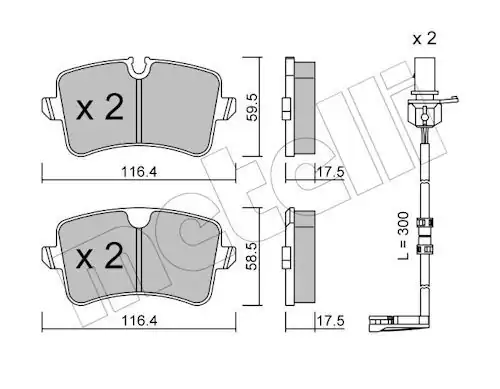 METELLİ 22-0955-1K | Arka Fren Balatası 2xkablo 300mm Audi A4 A8