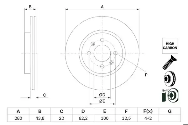 BOSCH 0986479E98 | Fren Diski Ön Kia Rio 12-