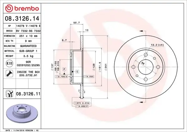 BREMBO 08.3126.11 | Fren Diski Arka UV Coated Alfa Romeo | 2 Adet