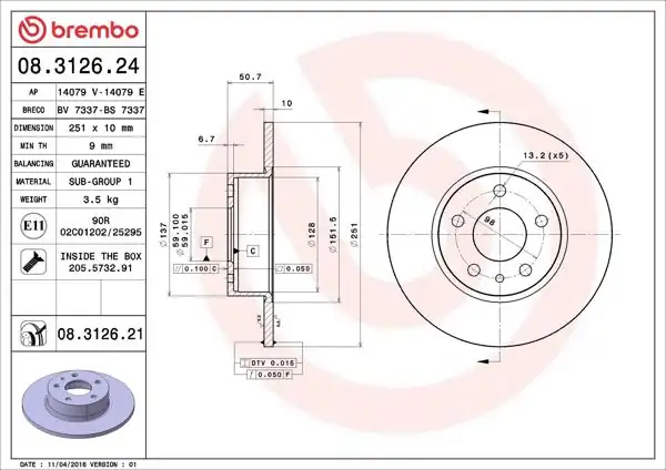BREMBO 08.3126.21 | Arka Fren Diski Alfa Romeo 147/156/164 | 2 Adet