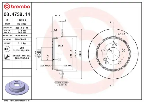 BREMBO 08-4738-14 | Fren Diski Arka Mercedes W124 W201 W202 W124 93 95 W202 93 00 C124 93 97 2 Adet