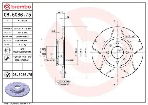 BREMBO 08.5086.75 | Fren Diski Ön Max Chrysler | 2 Adet