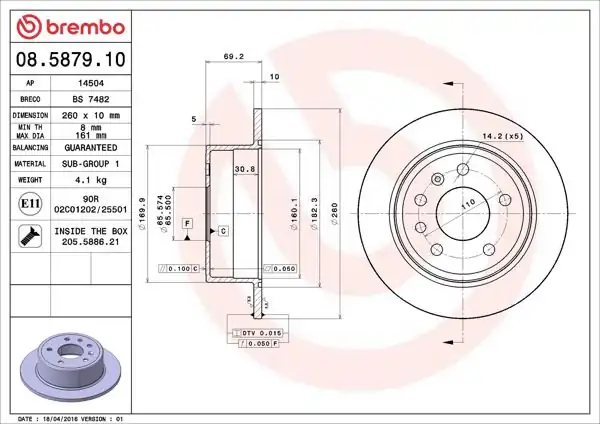 BREMBO 08.5879.10 | Fren Diski Arka Standard Opel | 2 Adet