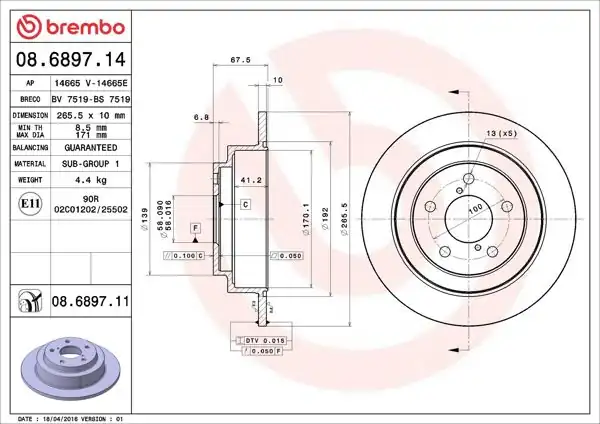 BREMBO 08.6897.14 | Fren Diski Arka Standard Subaru | 2 Adet