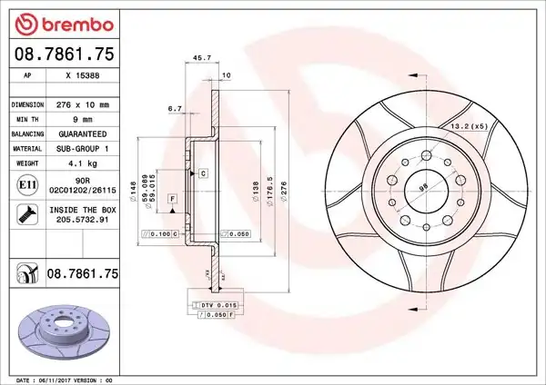 BREMBO 08.7861.75 | Arka Fren Diski Alfa 147/156/164 3.2 GTA 1.9 JTD/2.0 JTS/2.4 JTD | 2 Adet