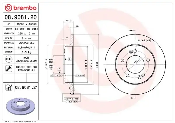 BREMBO 08.9081.21 | Fren Diski Arka UV Coated Hyundai | 2 Adet