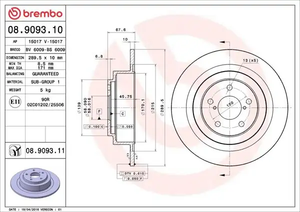 BREMBO 08.9093.11 | Fren Diski Arka UV Coated Subaru | 2 Adet