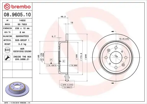 BREMBO 08.9605.10 | Fren Diski Arka Standard Mg | 2 Adet
