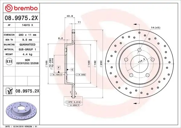 BREMBO 08.9975.2X | Fren Diski Arka Xtra Mazda | 2 Adet