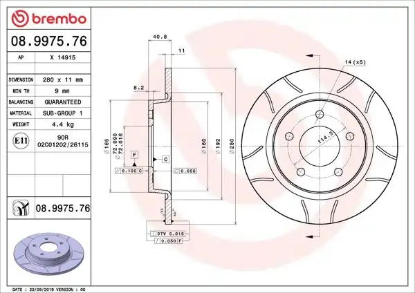 BREMBO 08.9975.76 | Fren Diski Arka Max Mazda | 2 Adet