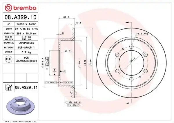 BREMBO 08.A329.11 | Fren Diski Arka UV Coated Ssangyong | 2 Adet