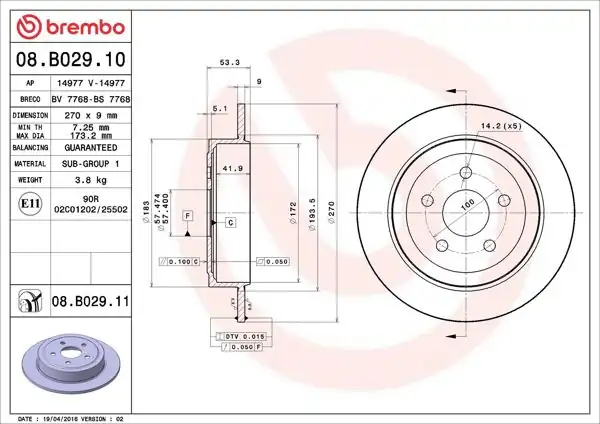 BREMBO 08.B029.10 | Fren Diski Arka Standard Chrysler | 2 Adet